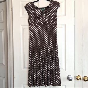 Lauren Ralph Lauren Coffee Bean Brown Cream Polka Dots Sleeveless Sheath Dress